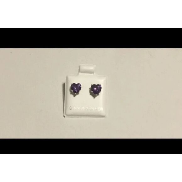 New 2 Ct Heart Cut Amethyst Stud Earrings~925 Sterling Silver - Picture 2 of 2